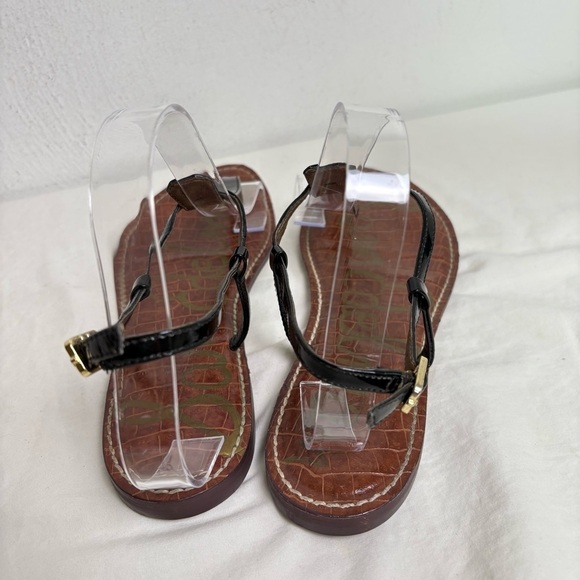 SAM EDELMAN T-Strap Thong Patent Faux Leather Flat Sandals 10 - Picture 5 of 16